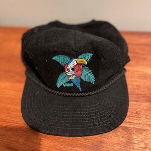 Vans Black Hobart Unstruct Skull Parrot Corduroy Flat Brim SnapBack Hat